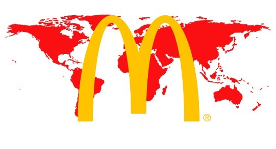 McDonald's over a globe symbolizing their reach.